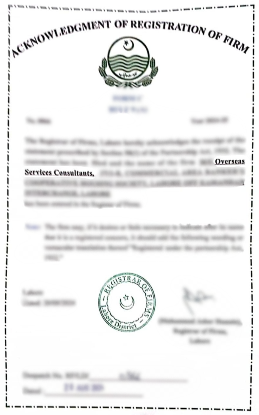 Government Registration Certificate